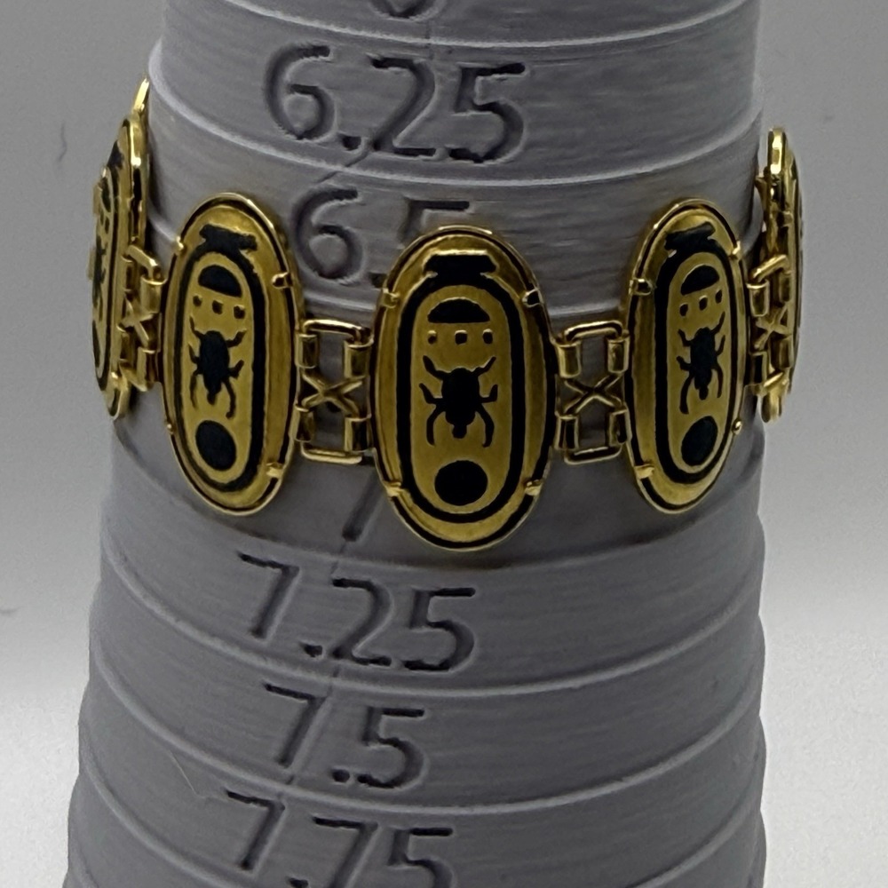 IA Signed Panel Bracelet Egyptian Revival Scarab Beetle Black Gold Tone Safety - Picture 7 of 8